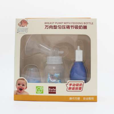 Manual simple breast pump with feeding bottle