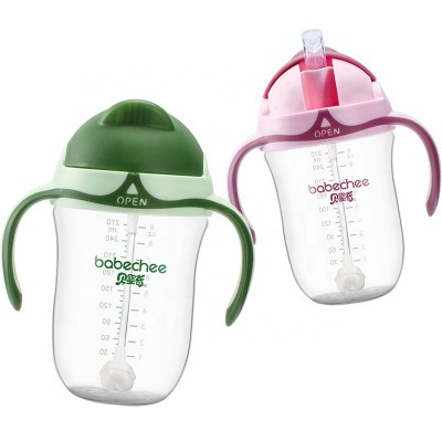 BPA Free Easy Grip Handle Drinking Baby Training Cup|Plastic Tritan Straw Trainer Cup